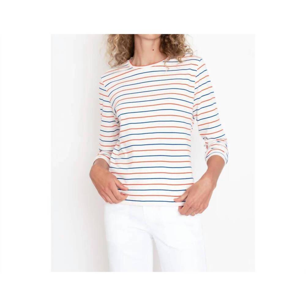 NEW KULE modern long sleeve t-shirt in white/blue/poppy pinstripe